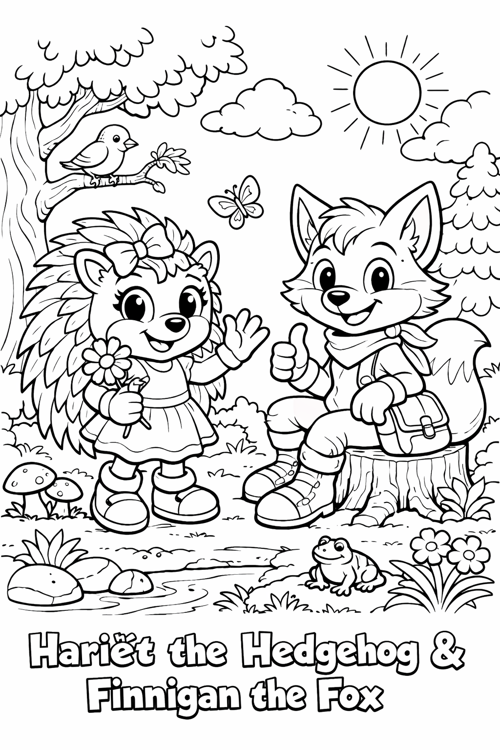 FREE Hariët the Hedgehog and Finnigan the Fox Coloring page