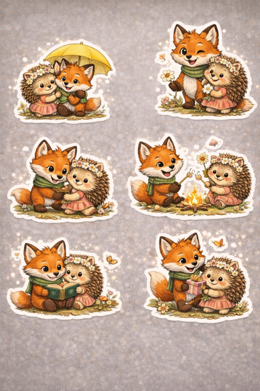 Printable Stickers of Hariët the Hedgehog and Finnigan the Fox.